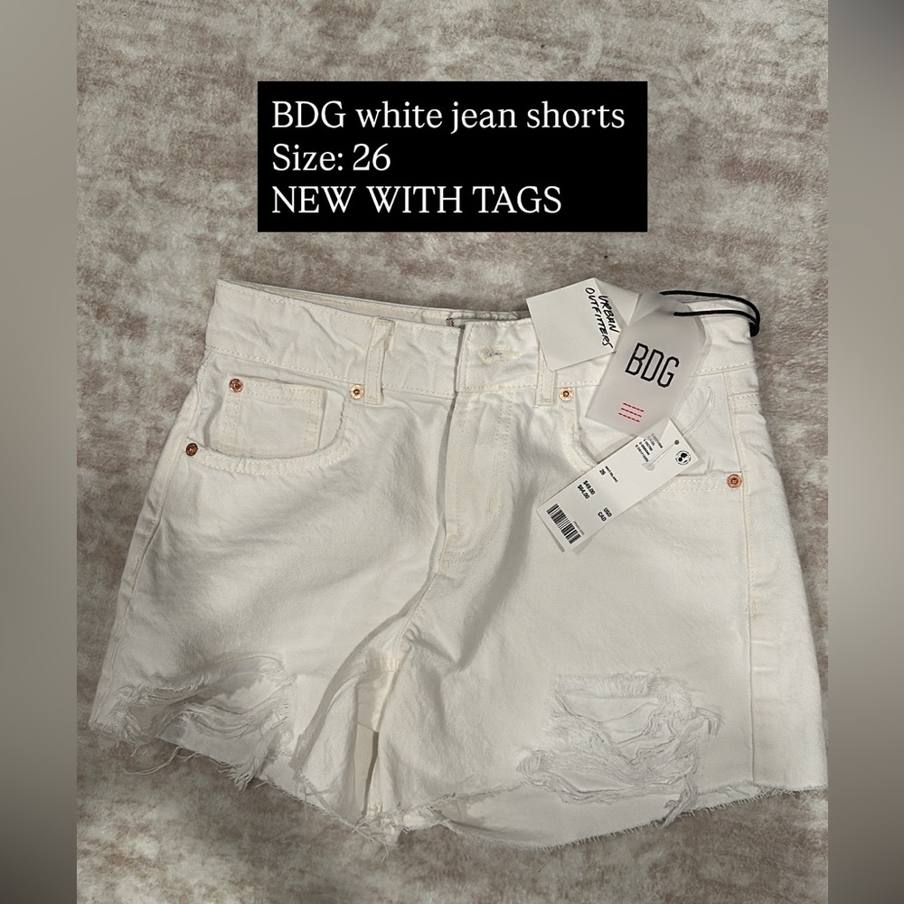 BDG White Distressed High-Rise Jean Shorts